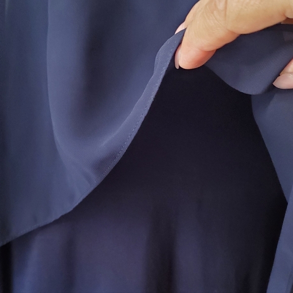 White House Black Market Blue Kimono Sleeve Chiffon Overlay Tunic Blouse Size S - Picture 2 of 6